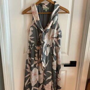 Ryegrass - V-neck Bow Tie Lined Halter Dress - Pink & Gray - Ladies Size Small